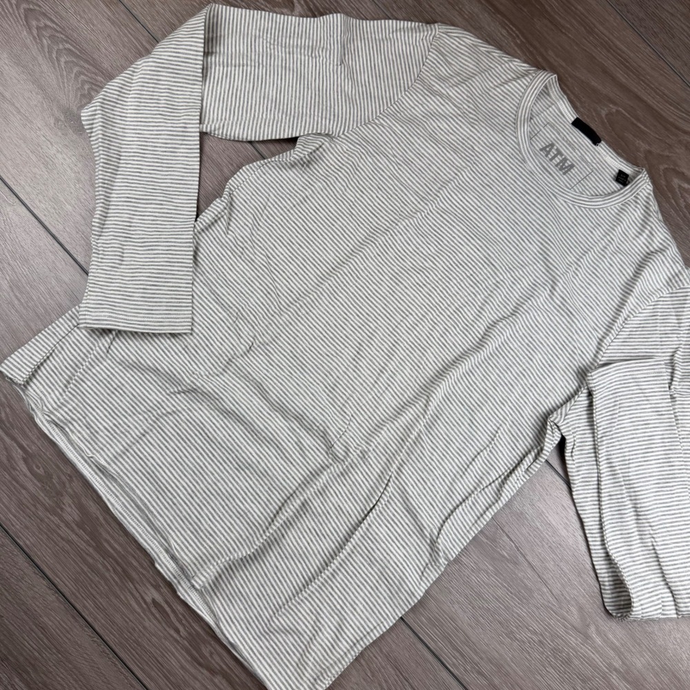 ATM Anthony Thomas Melillo Mens Shirt Long Sleeve Striped Grey White Small